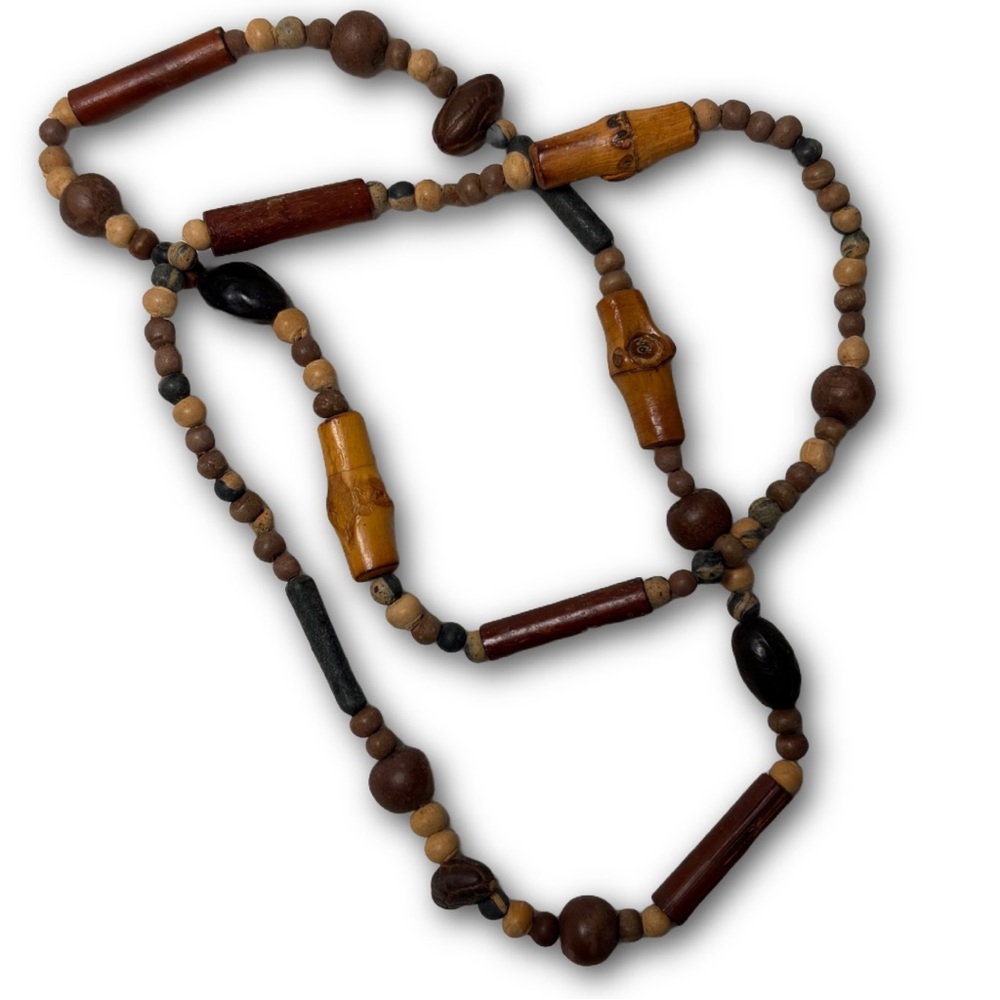 Estate Hand-Carved Mixed Wood Bead Necklace